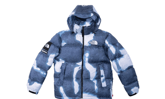 The North Face Bleached Denim Print Nuptse Jacket Blue